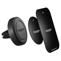 Spigen Kuel Q11 Magnetic Air Vent Car Mount showing the front and side, circle magnet and rectangle magnet
